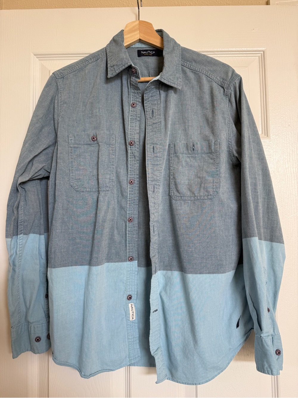 Nautica Men’s Two-Tone Blue Long-Sleeve Button-Down Shirt